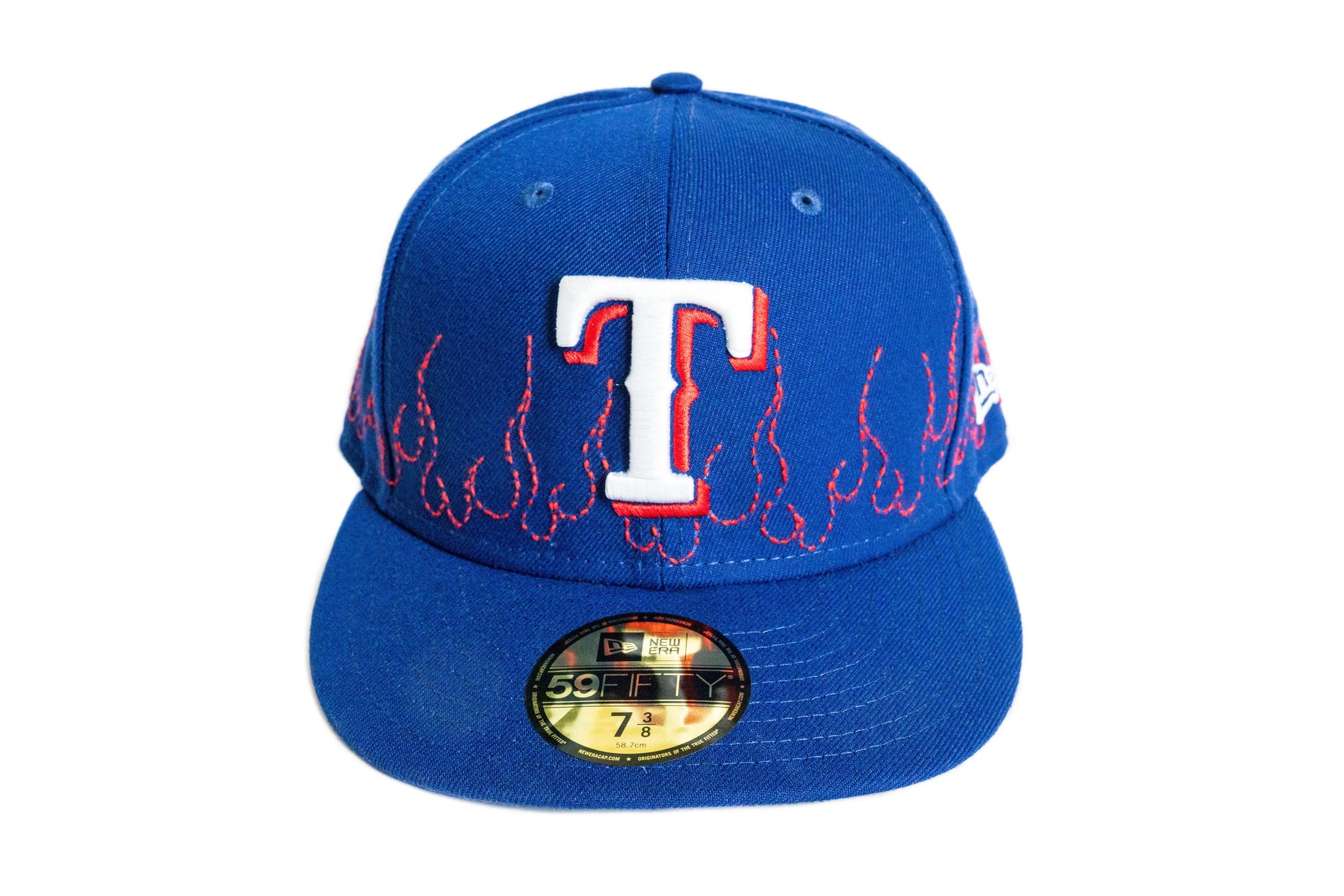 Custom New Era Texas Rangers Flames Sashiko Hat