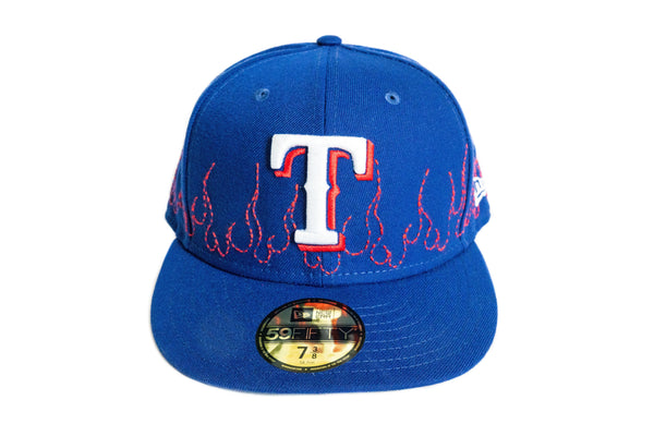 Custom New Era Texas Rangers Flames Sashiko Hat