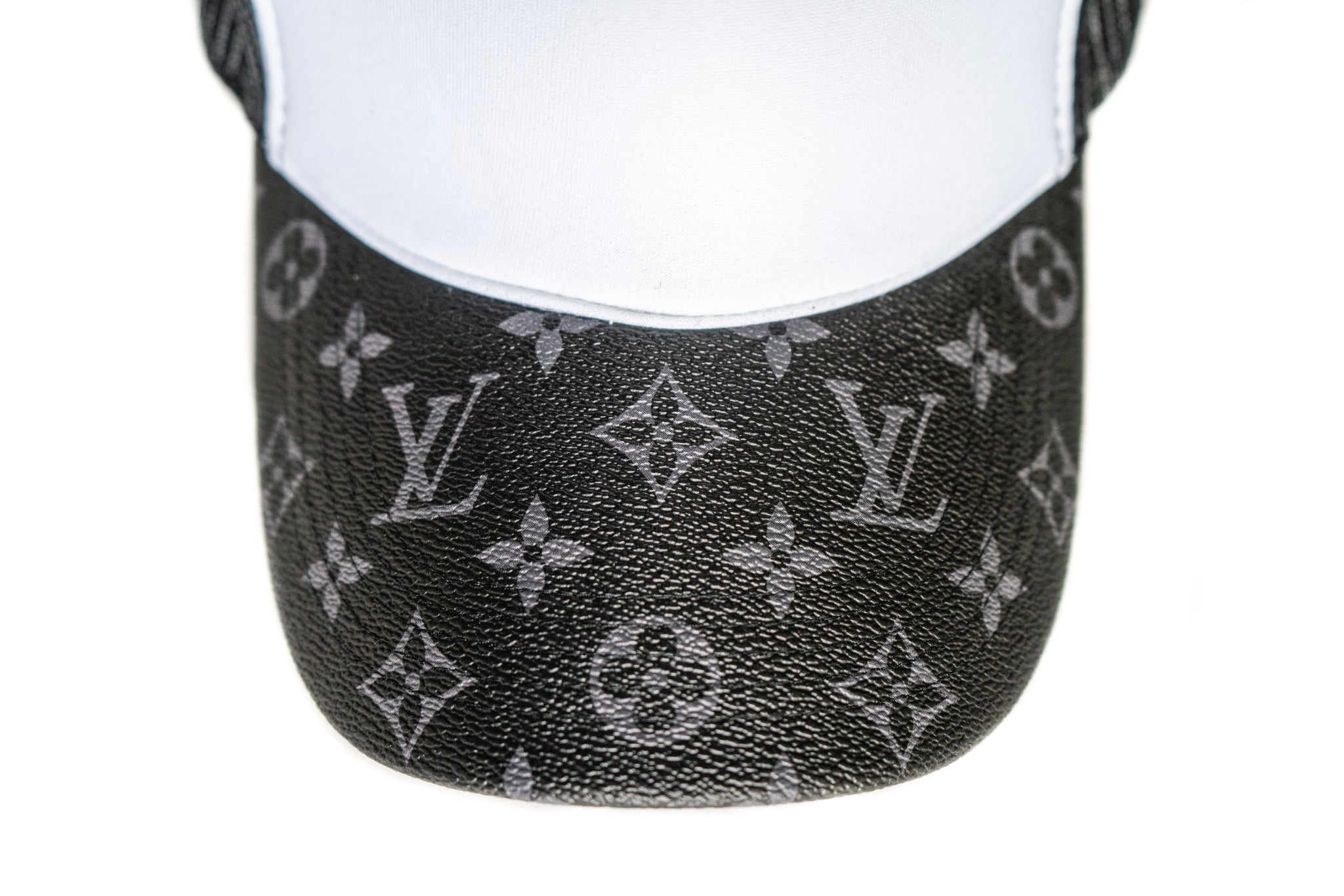 Custom Louis Vuitton White & Black Trucker Hat Strapback