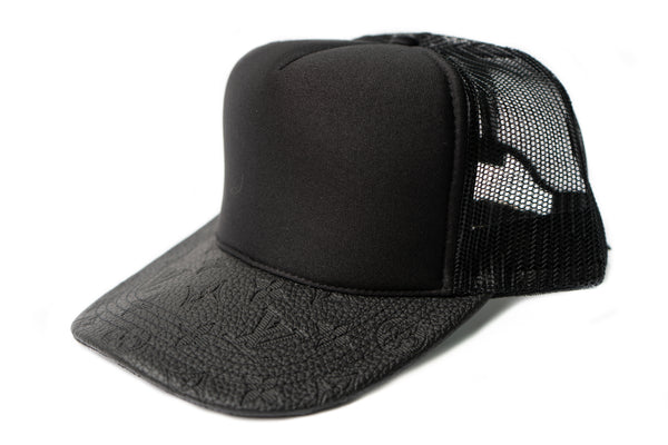 Custom Embossed Louis Vuitton Trucker Hat Black Strapback